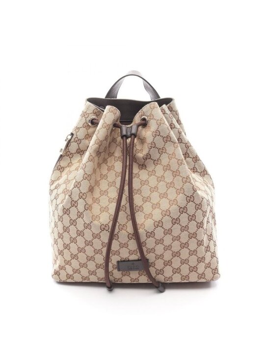 Gucci Backpack Beige Dark Brown Canvas Leather main image 9